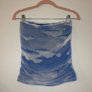 Urban Outfitters UO Liza Ruched Mini Skirt, or Tube Top, Light Blue Clouds, S